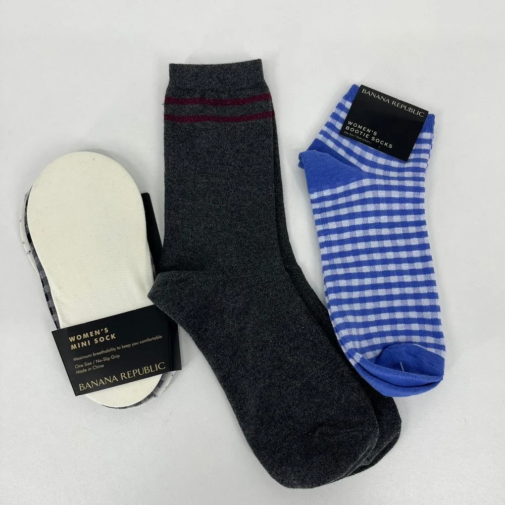 Banana Republic Womens Socks Multi Pack No Show Bootie Crew Gingham Polka Dot